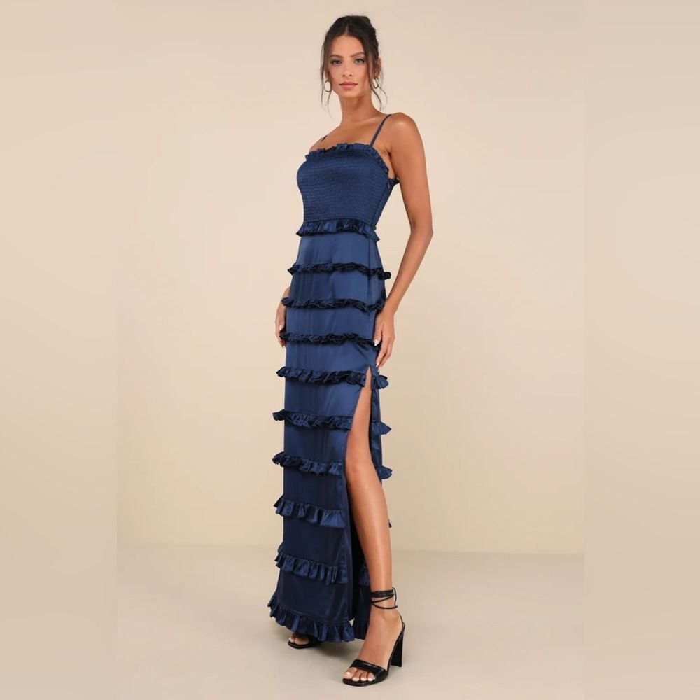 Lulu's Navy Blue Ruffle Maxi Dress - Picture 2 of 10
